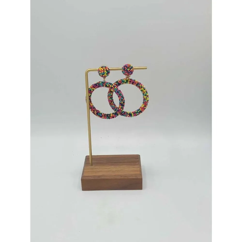 Colorful Beaded Hoop Stud Earrings